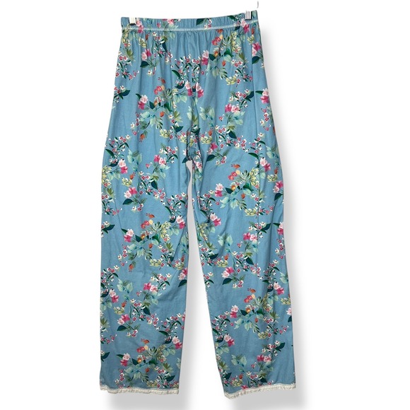 Garnet Hill M 100% Cotton Asian Wrap Pajama Set Blue Floral Long Sleeve Pants - Picture 5 of 15